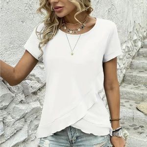 Asymmetrical ruffle hem t-shirt white brand new large